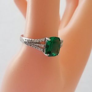 Emerald & CZ Rectangle-Cut Ring